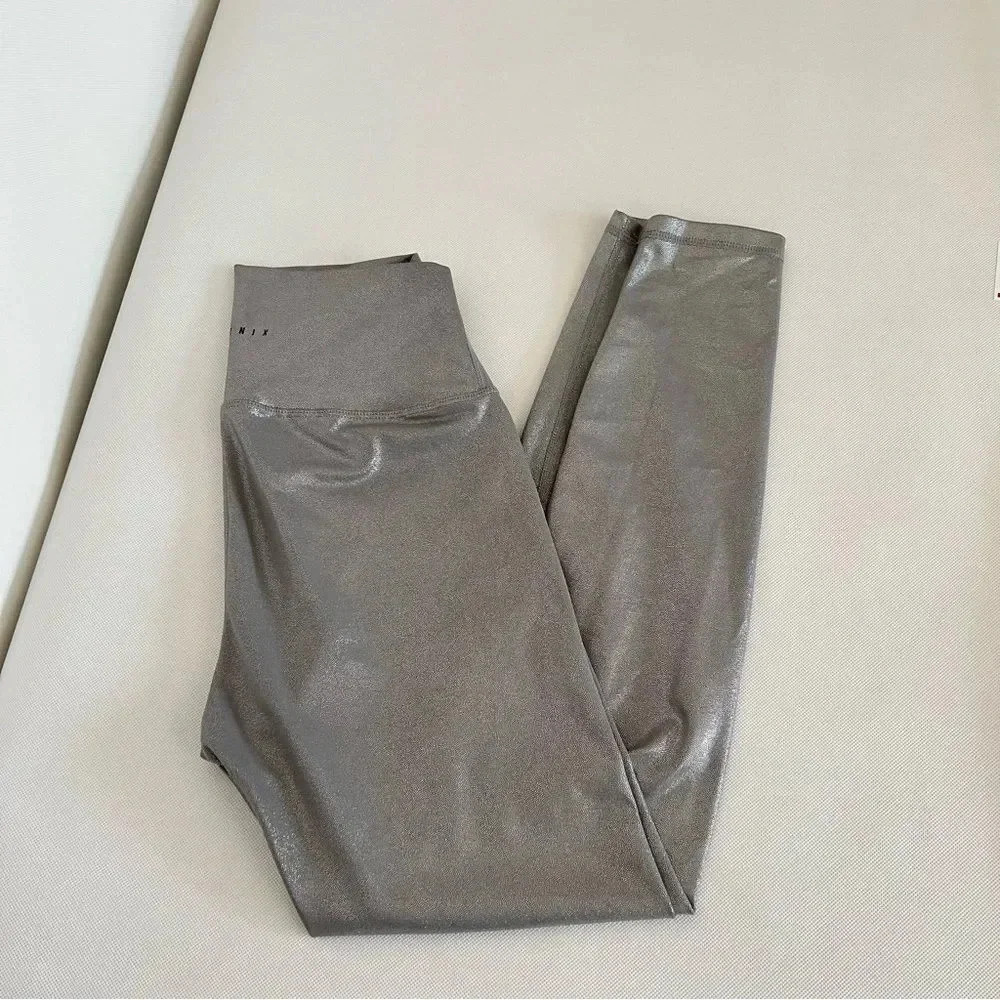 AllFENIX Leggings Size Medium Liquid Silver Tone 7/8 Length Stretchy